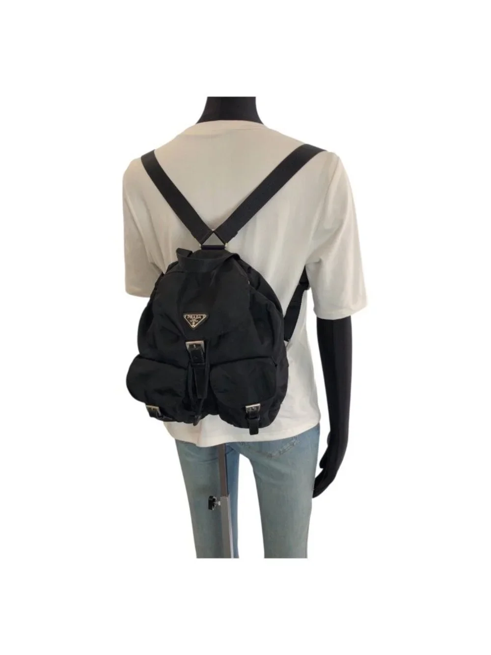 Prada Tessuto Black Silver Nylon Leather Backpack